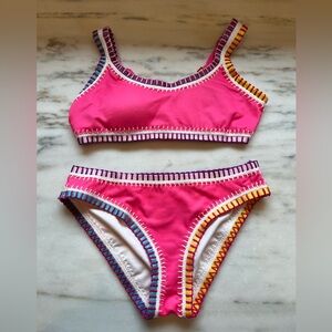 PQ Swim- girls bikini size 14 hot pink crochet